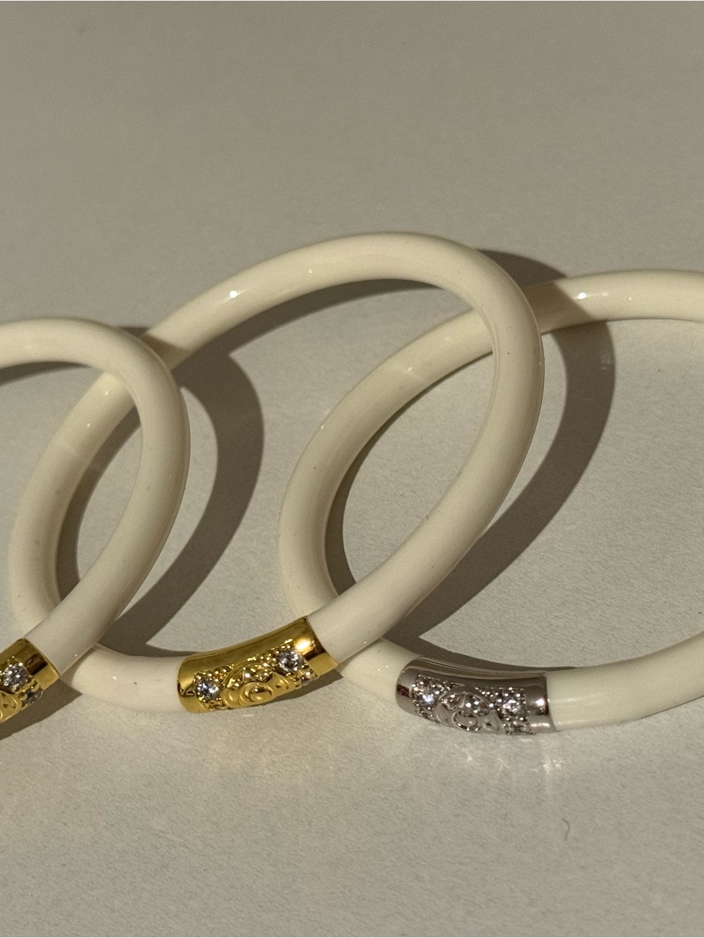 BudHaGirl Cream Resin Hoop Bracelets with Gold & Silver Accents